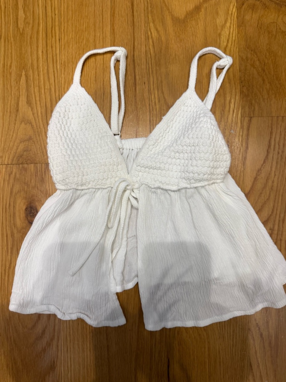 Garage White Cropped Tie-Front Tank Top